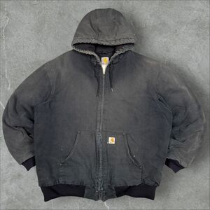 Vintage Carhartt J140 BLK Faded Distressed Quilted Hooded Active Jacket - XLT